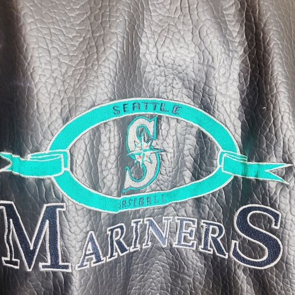 Vintage Faux Pebbled Leather Seattle Mariners Baseball Jacket Mighty Mac… - Picture 3 of 15
